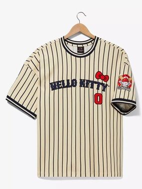 Hello Kitty Cream, Black & Red Pinstripe Baseball Tee